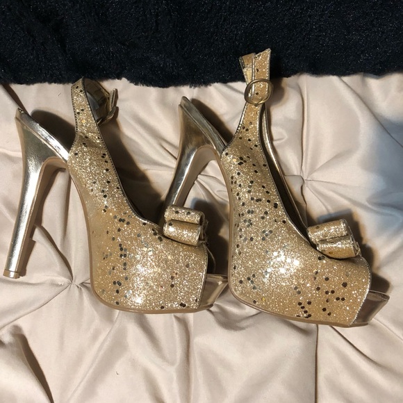 Gold Glitter Heels - Picture 3 of 6
